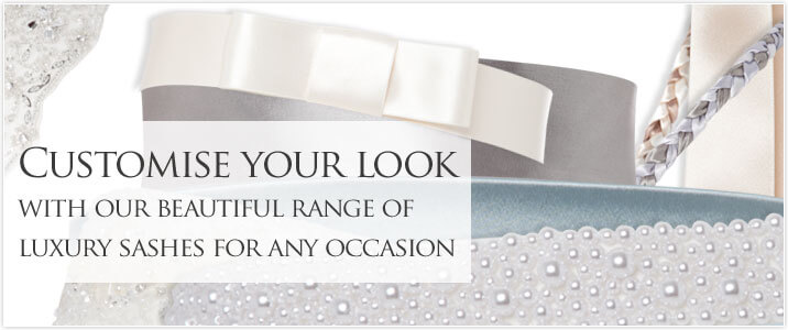 Diamante, pearl, beaded and fabric sashes by Tiffany Rose.
