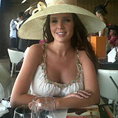 Danielle Lloyd wearing the Grecian Dress by Tiffany Rose at the Dubai World Cup