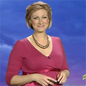 Becky Mantin wearing the Tulip Maternity Dress (Raspberry) by Tiffany Rose on ITV Weather