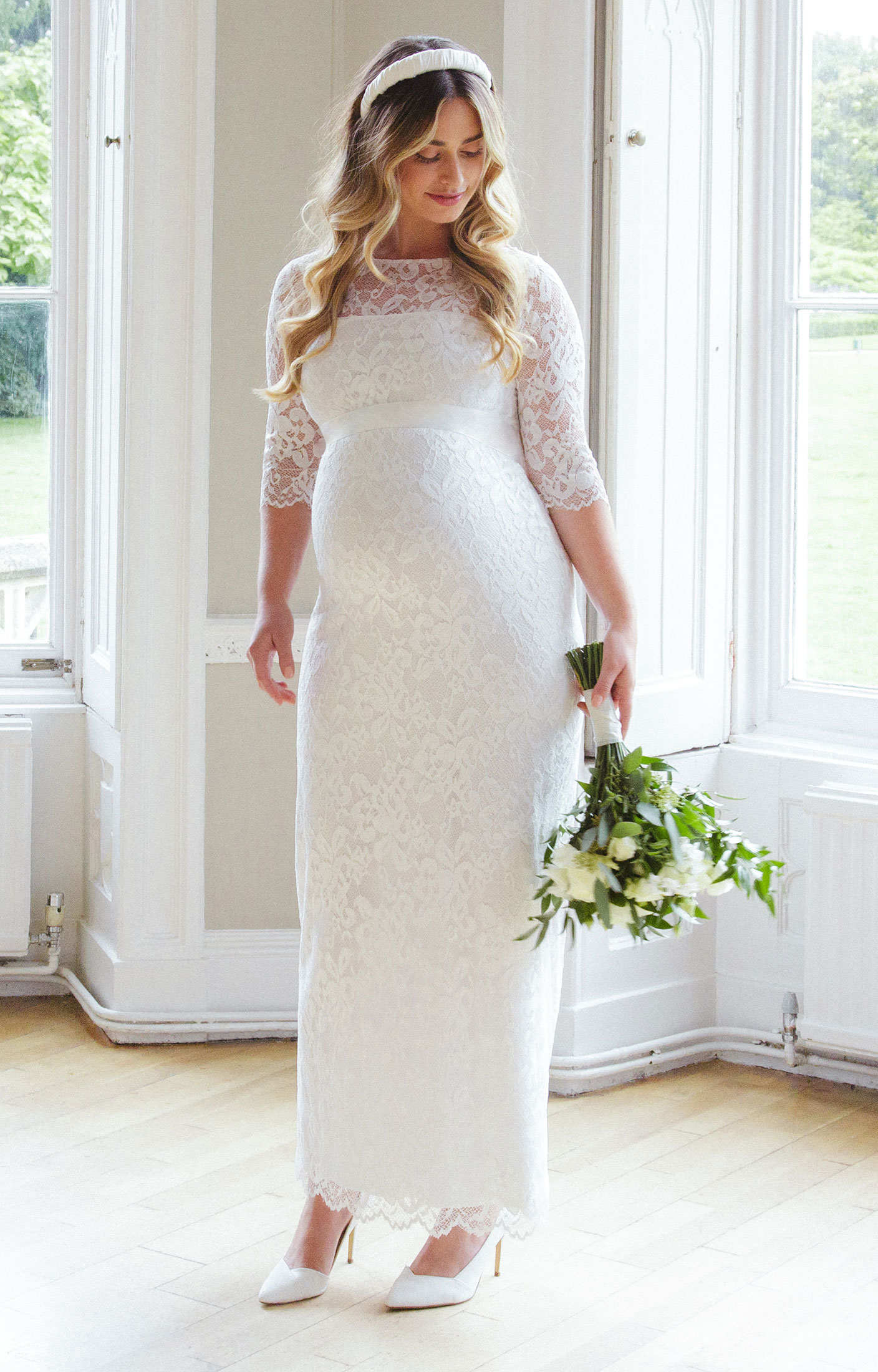 Amelia Lace Maternity Wedding Dress Long (Ivory) Maternity Wedding