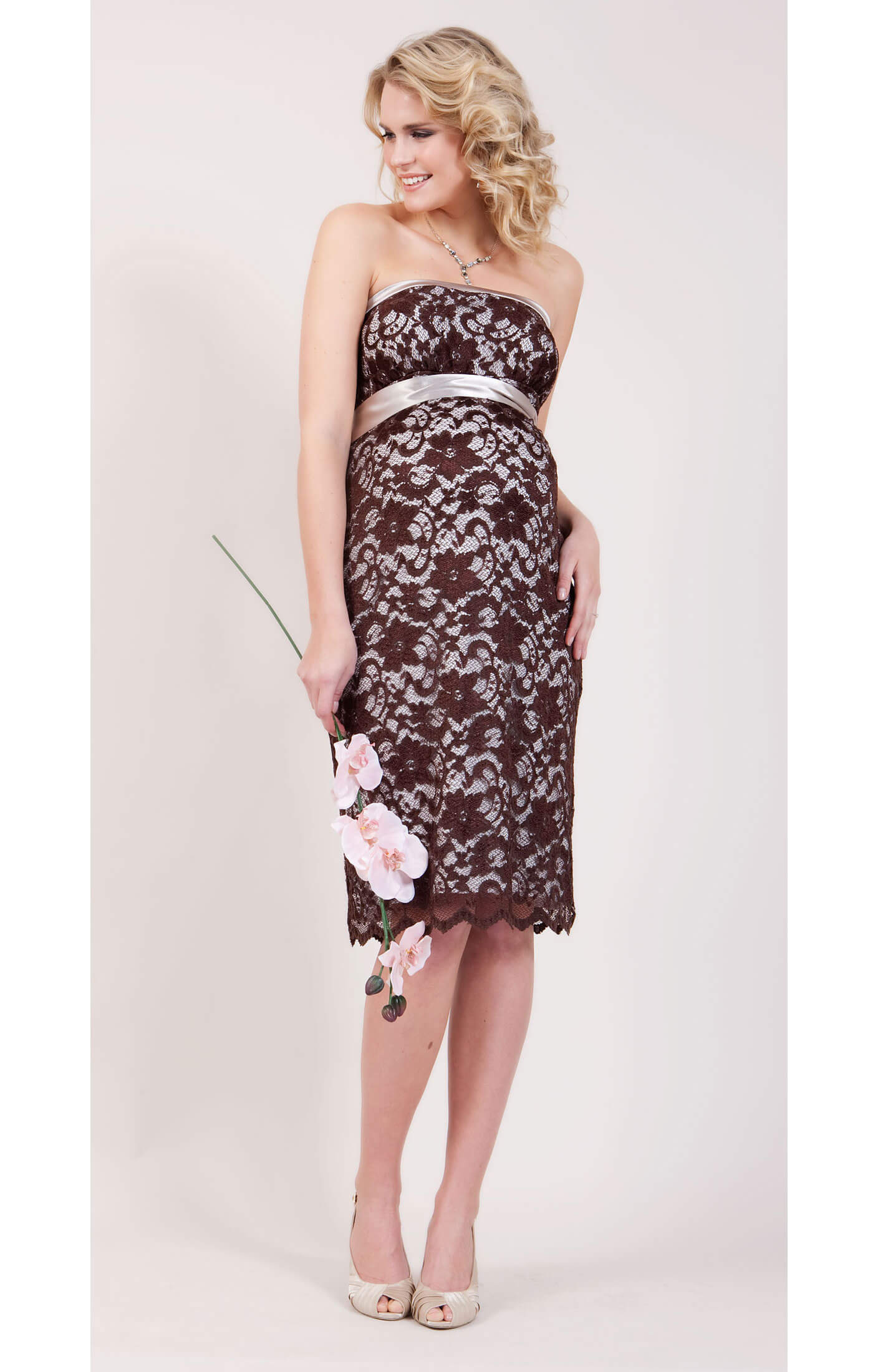 Oyster Lace Maternity Dress Short (Chocolate) Maternity Wedding