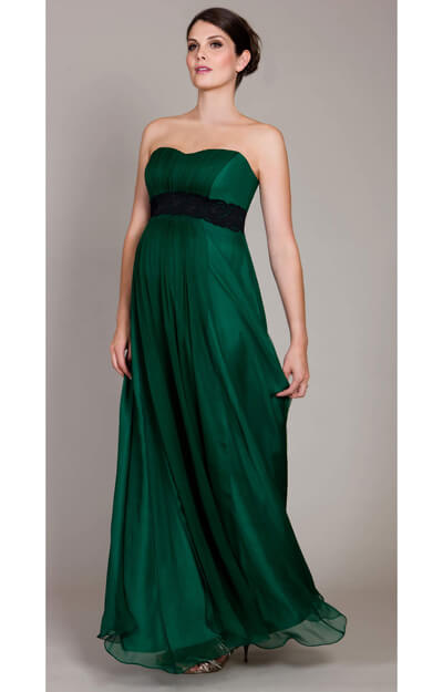 Emerald Maternity Gown with Black Lace Sash by Tiffany Rose