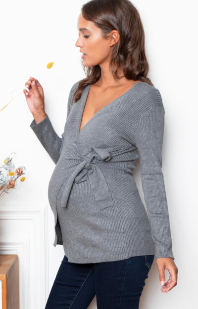 Laurent Maternity & Nursing Wrap Jumper (Grey) by Tiffany Rose