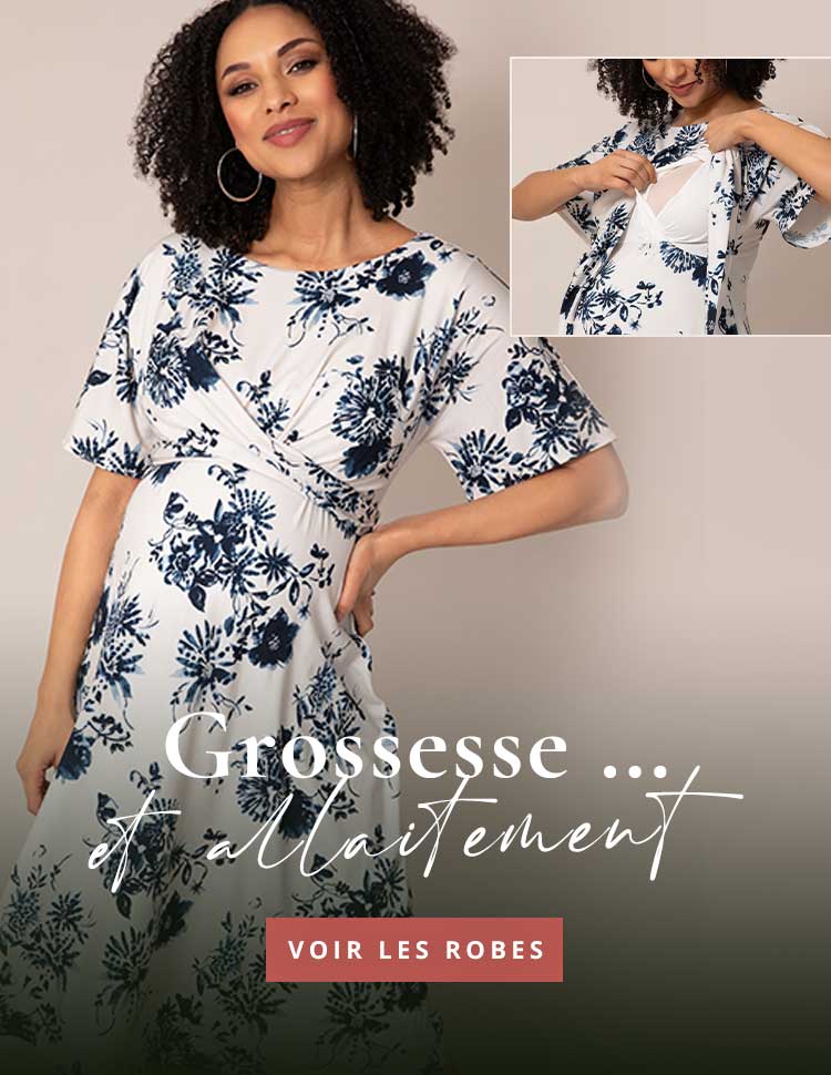 Robe d’allaitement mi-longue Kathleen (Bleu et Gris Irisé) Robe d’allaitement mi-longue Kathleen (Bleu et Gris Irisé)