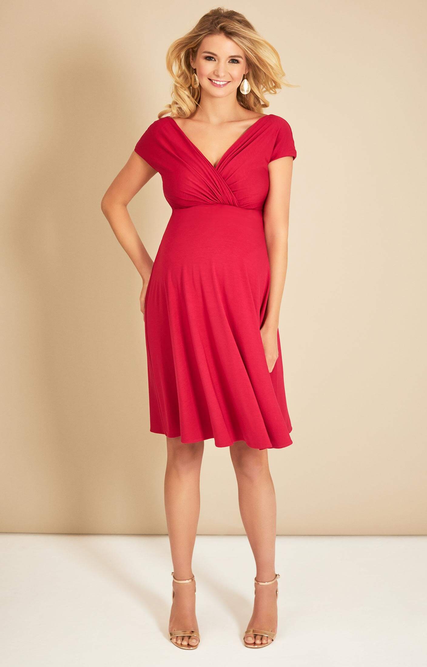 bright red maternity dress