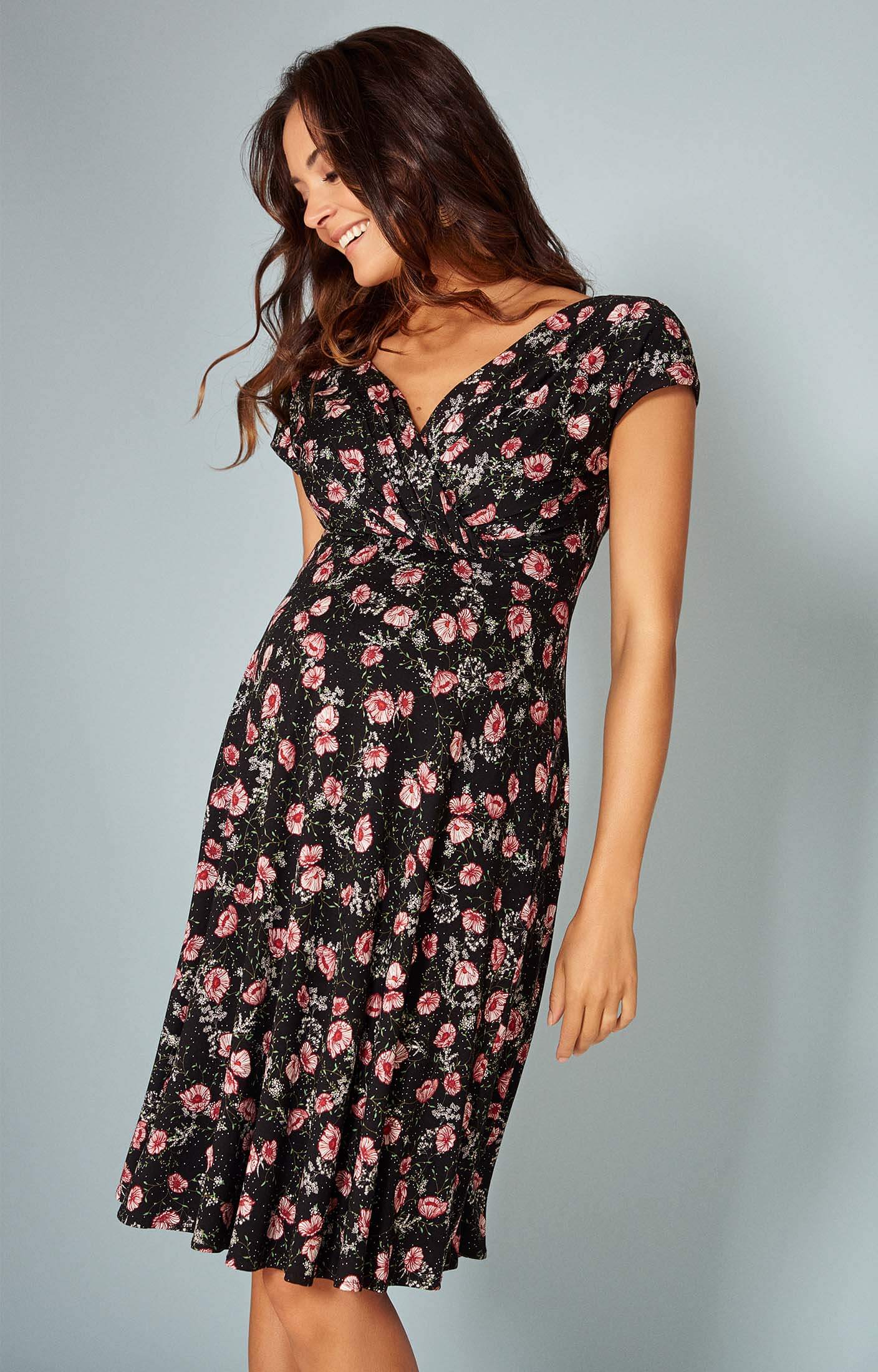 Alessandra Maternity Dress in floral Ruby Bloom print Maternity