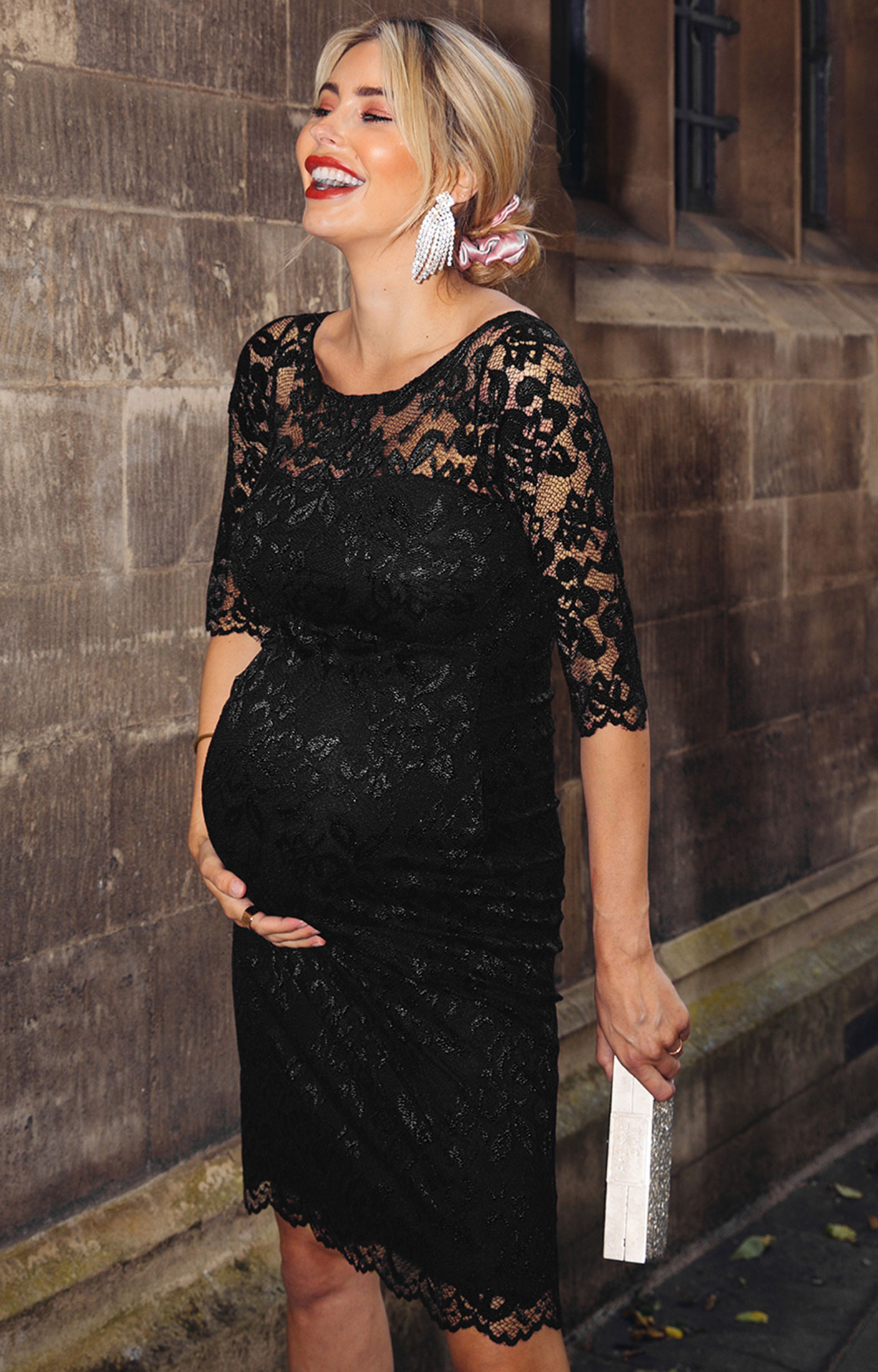 Black lace maternity dress/maternity evening dress/maternity occasion dress10-12 
