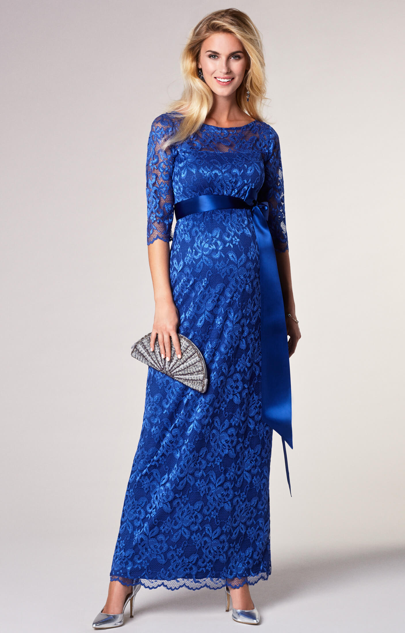 long blue maternity dress