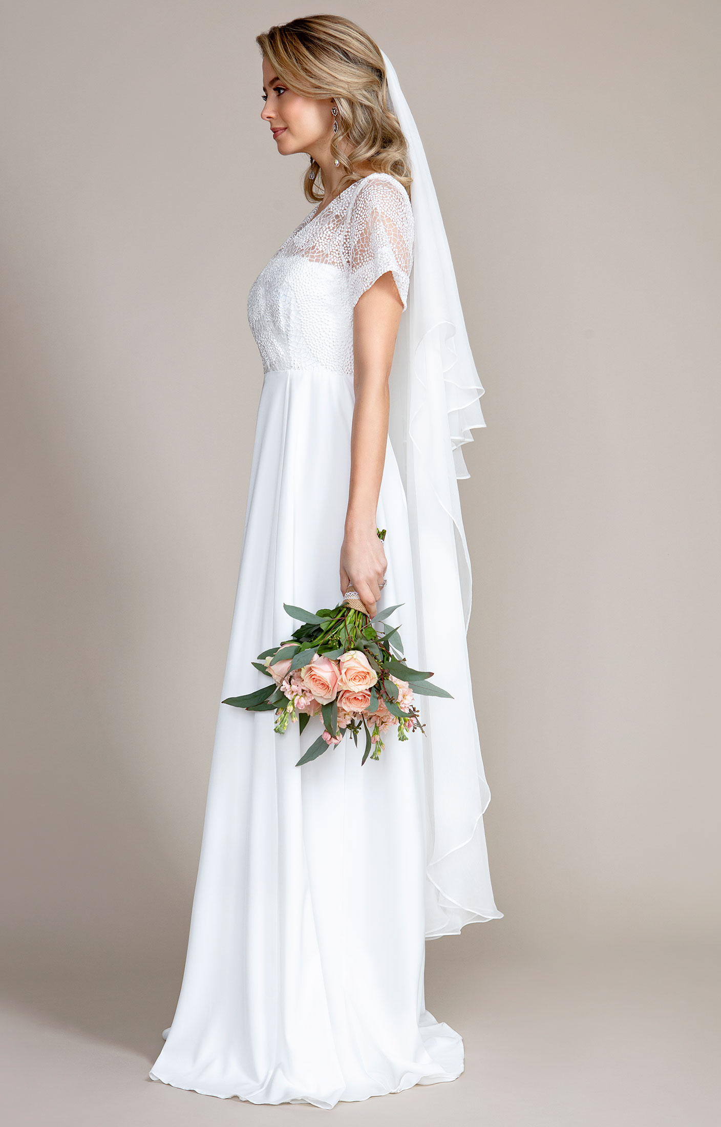 Alie Street Silk Wedding Veil Long (Ivory White)