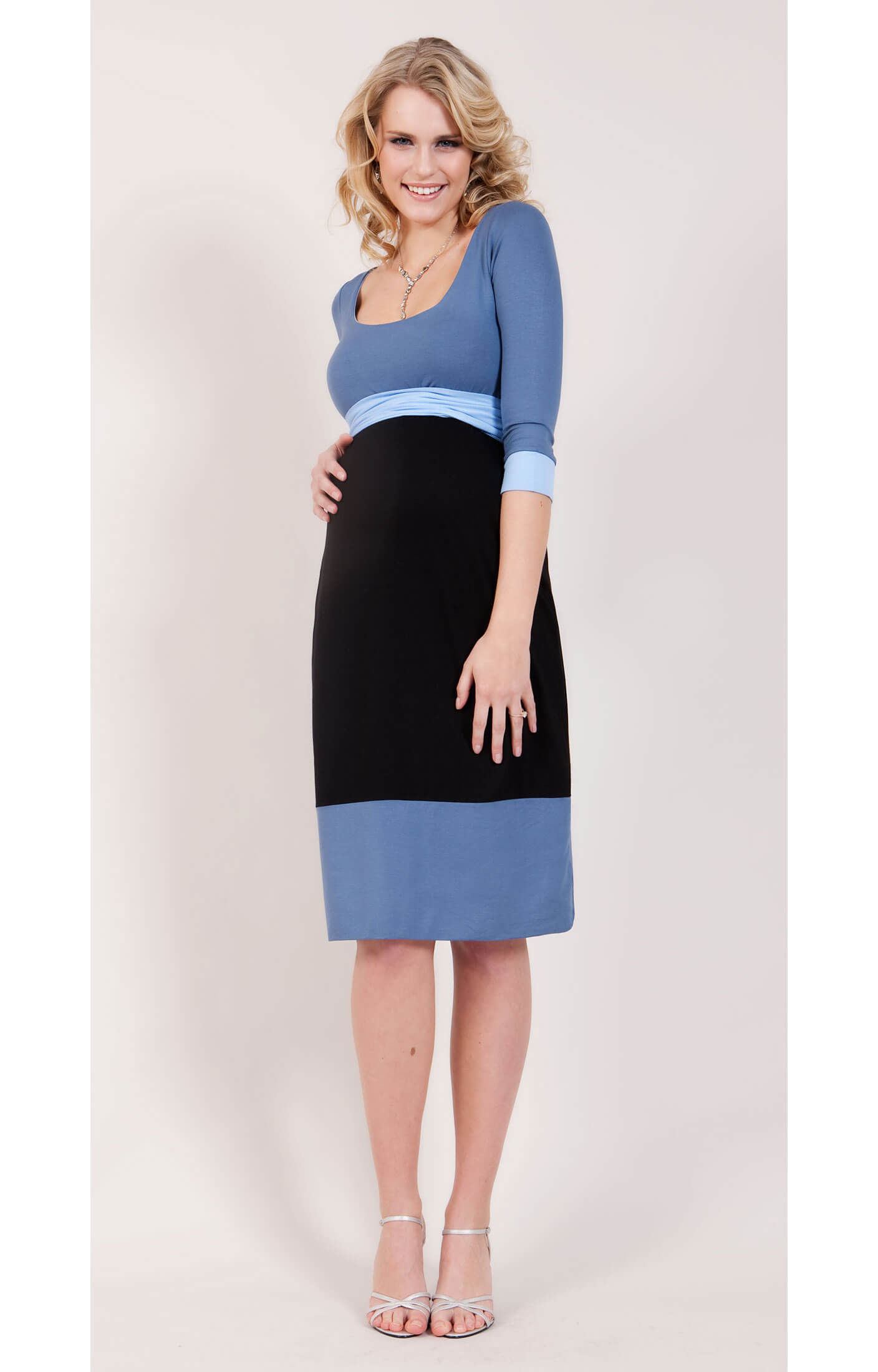 Colour Block Maternity Dress (Blue) - Main Image