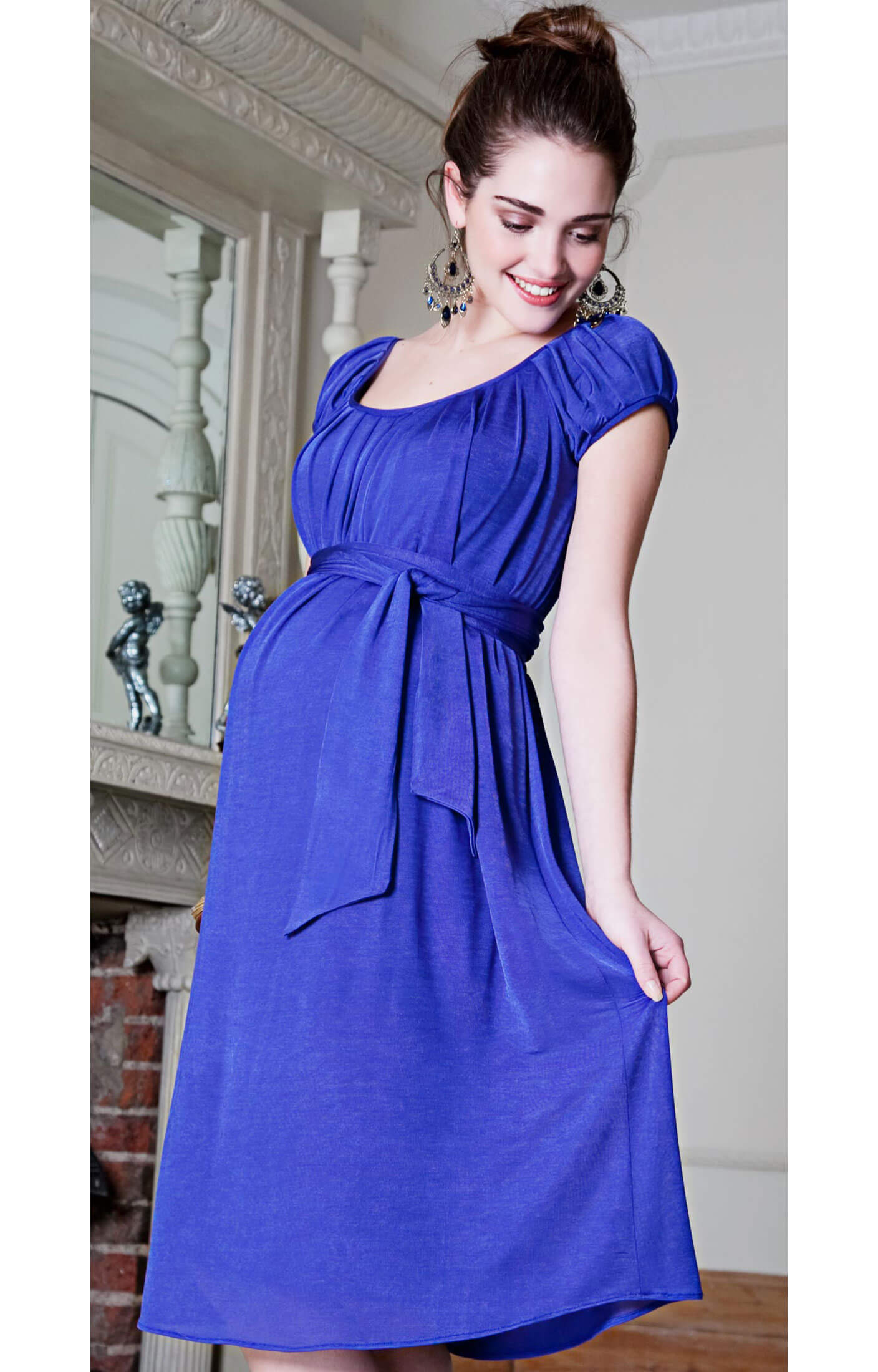 Amelia Lace Maternity Dress Short (Windsor Blue) - Maternity