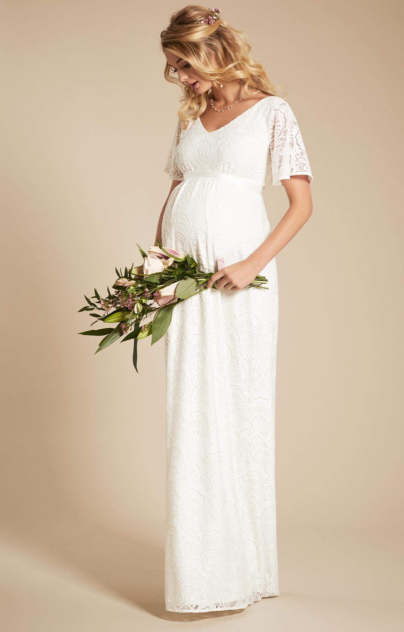 white lace maternity wedding dress