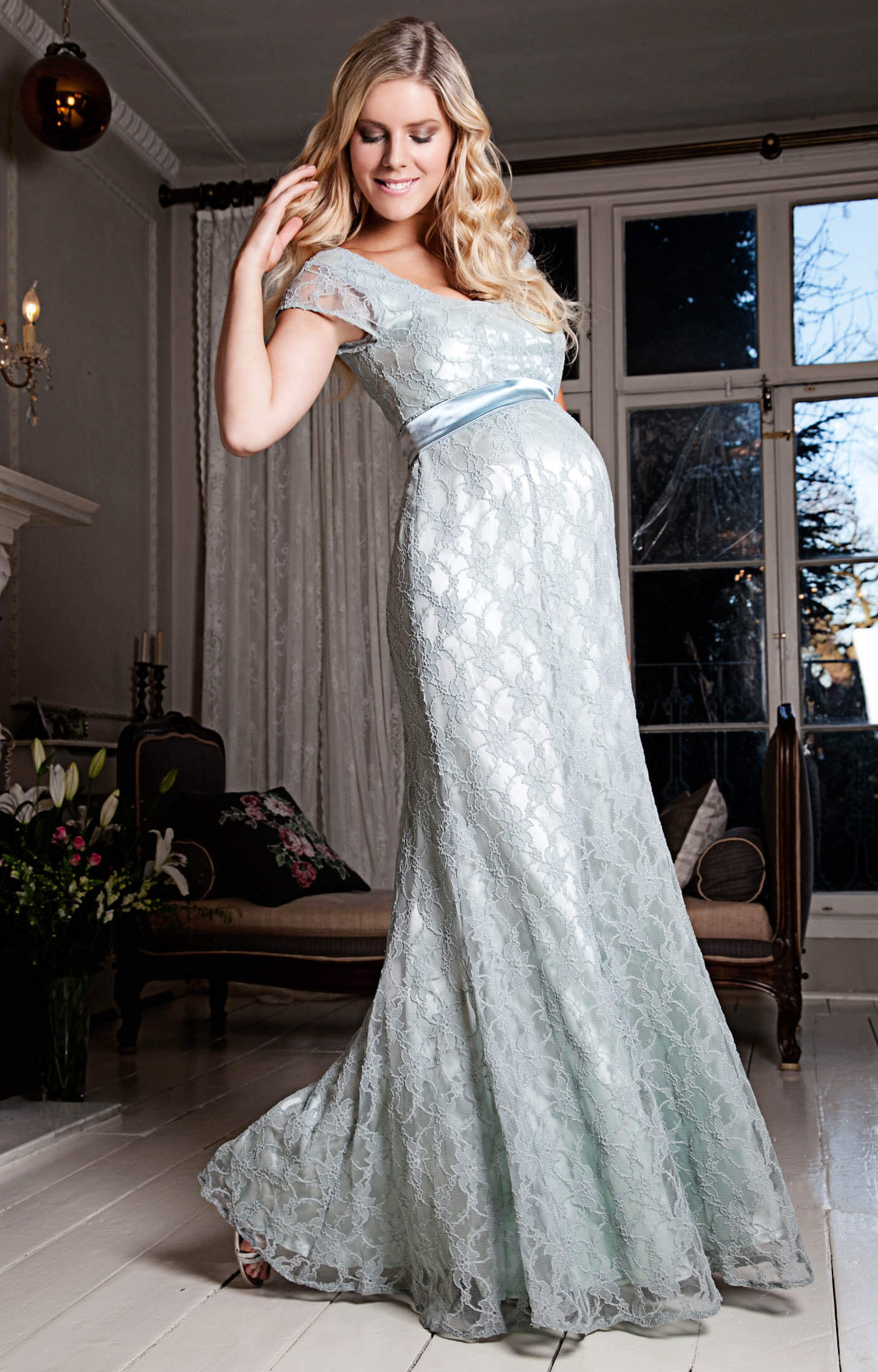 Eva Lace Maternity Gown (Glacier) - Maternity Wedding Dresses, Evening ...