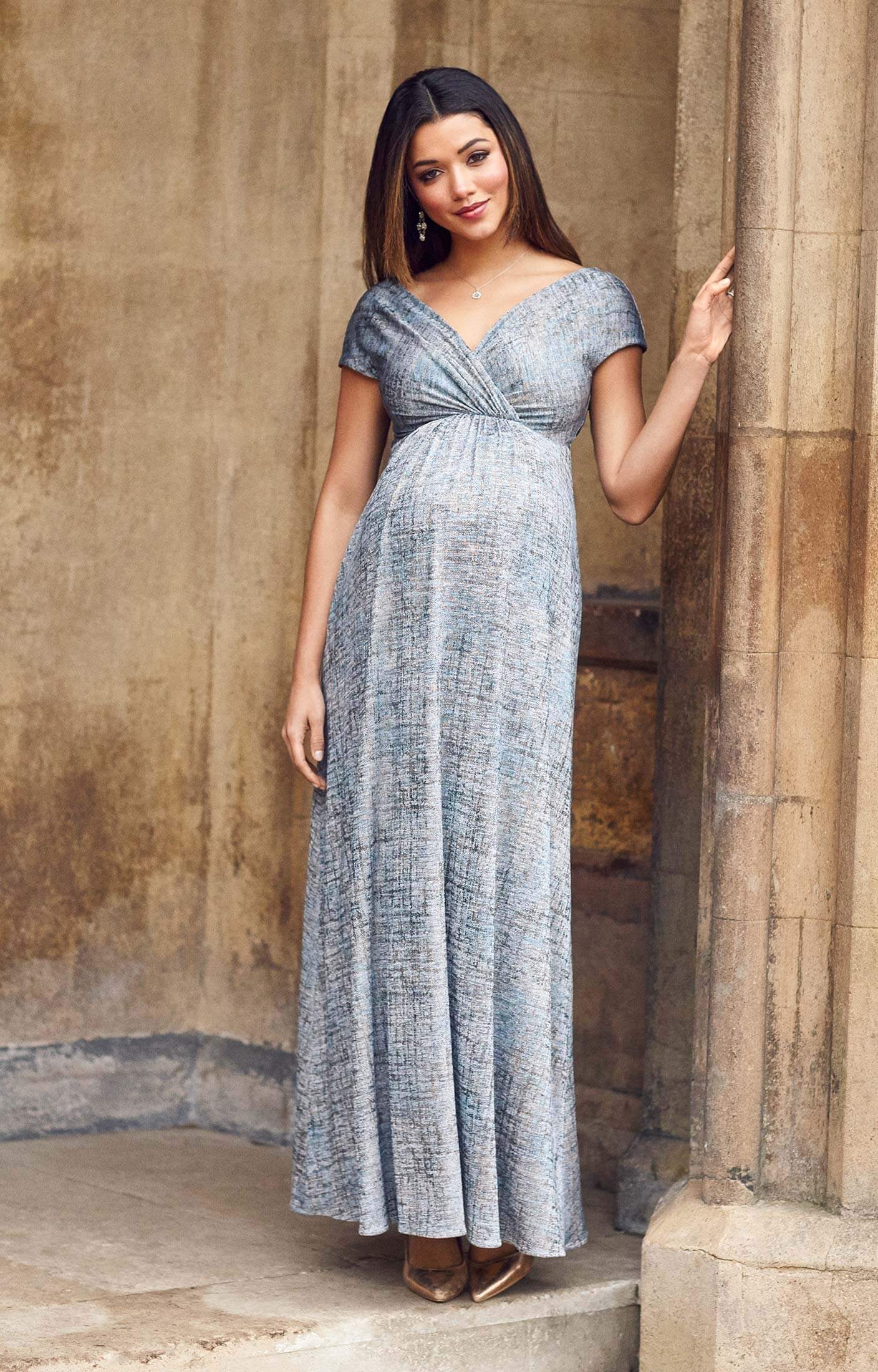 Francesca Maternity Maxi Dress Bronze Blue - Maternity Wedding Dresses,  Evening Wear and Party Clothes by Tiffany Rose ES