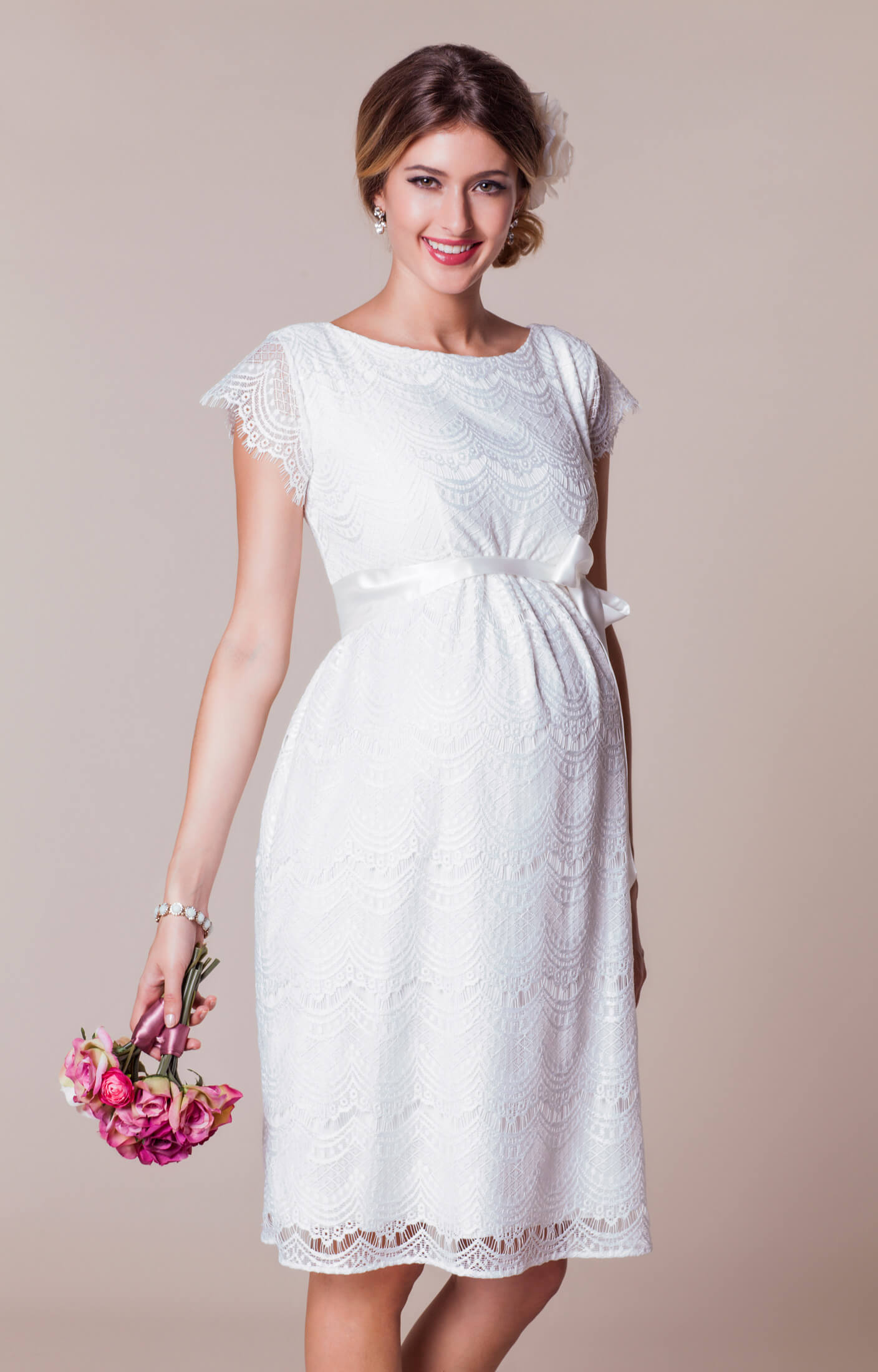 Harriet Maternity Dress Short Bright Ivory - Maternity Wedding Dresses ...