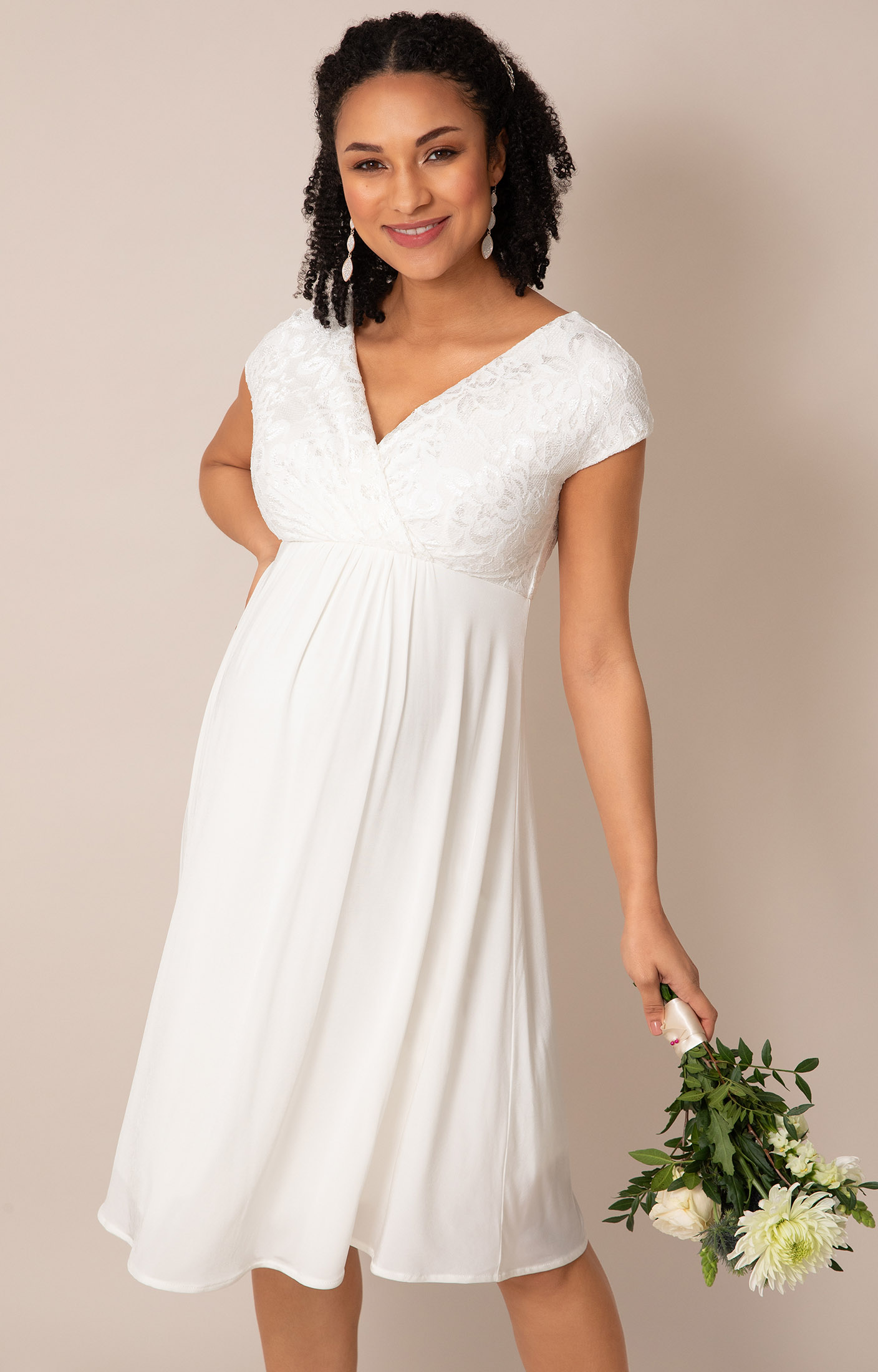 white lace 3 4 sleeve dress Ivory Lace Fitted 3/4 Sleeve Maternity Dress – PinkBlush main image 0