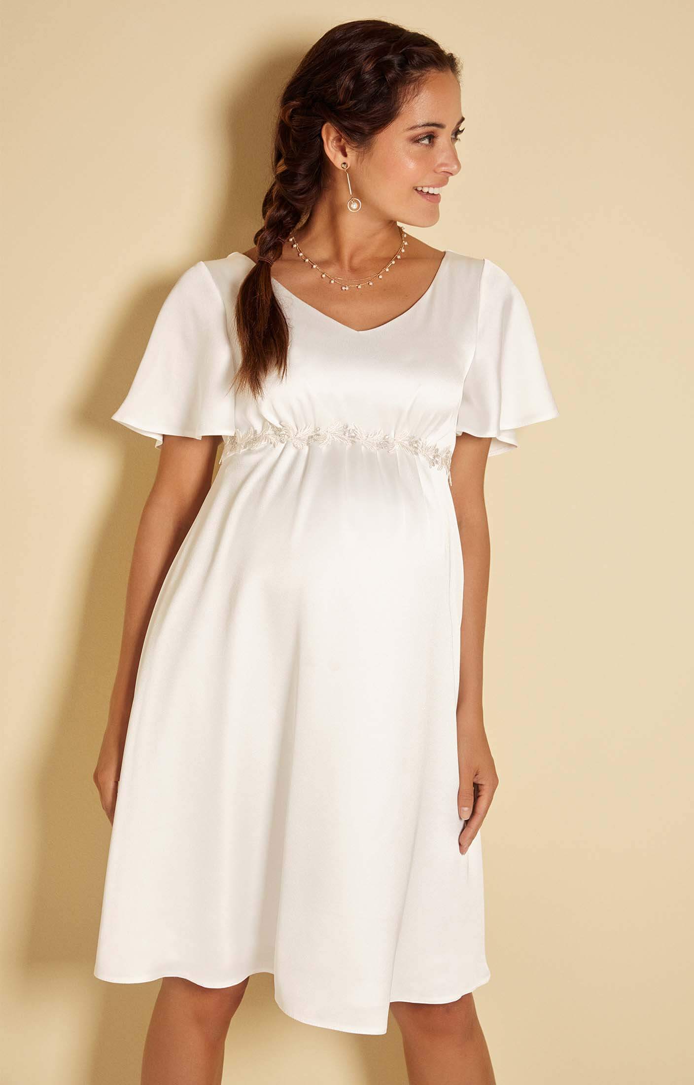 Keira Satin Crepe Maternity Wedding Dress in Ivory White - Maternity ...
