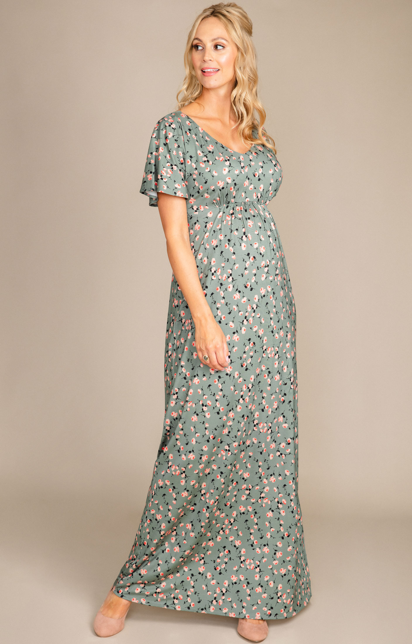 Ubarmhjertig tag et billede Korrupt Kimono Maternity Maxi Dress Ditsy Floral Olive - Maternity Wedding Dresses,  Evening Wear and Party Clothes by Tiffany Rose UK