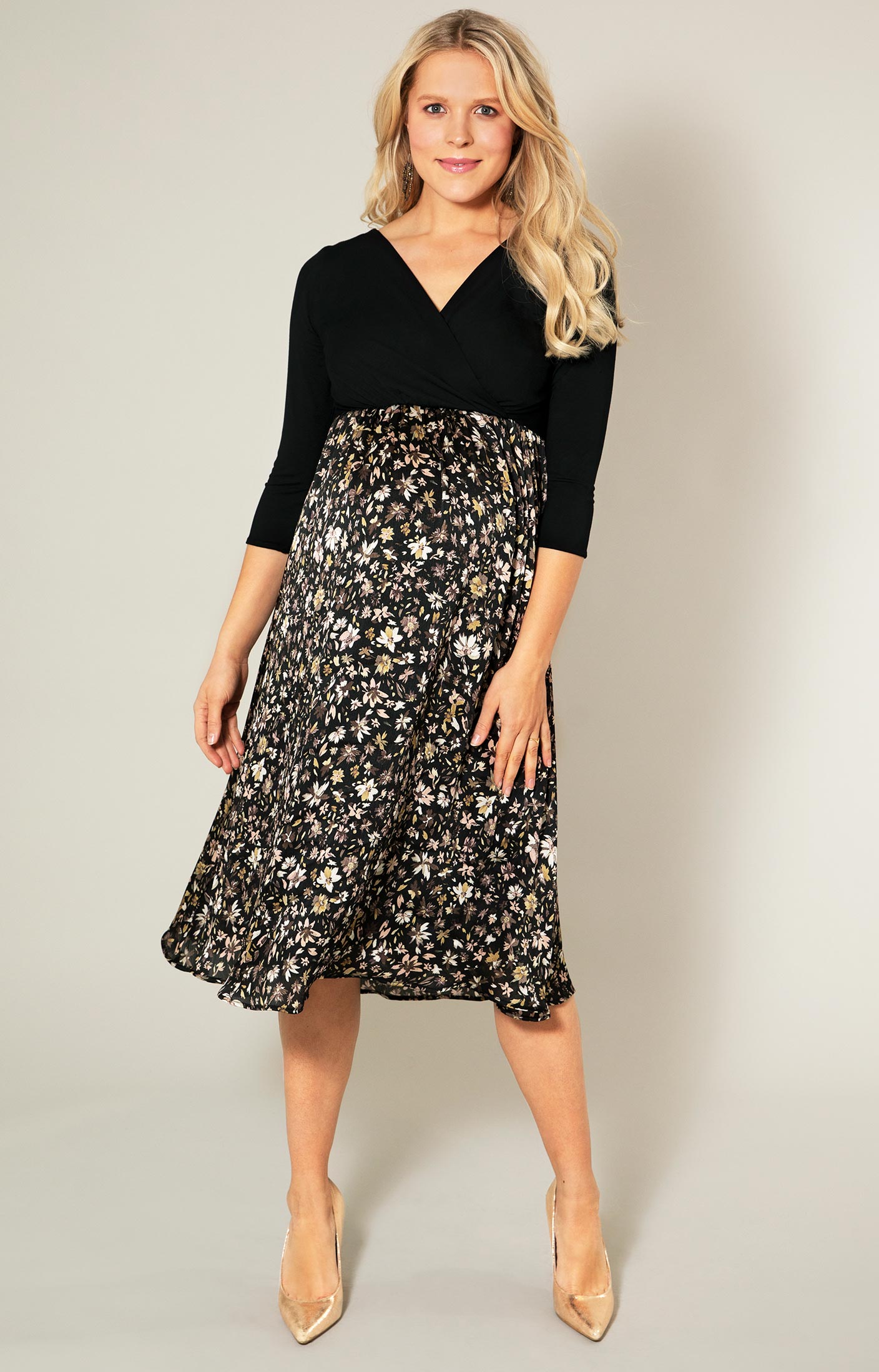 Katie Maternity and Nursing Midi Dress Black Floral Blush - Maternity  Wedding Dresses, Evening Wear and Party Clothes by Tiffany Rose DK