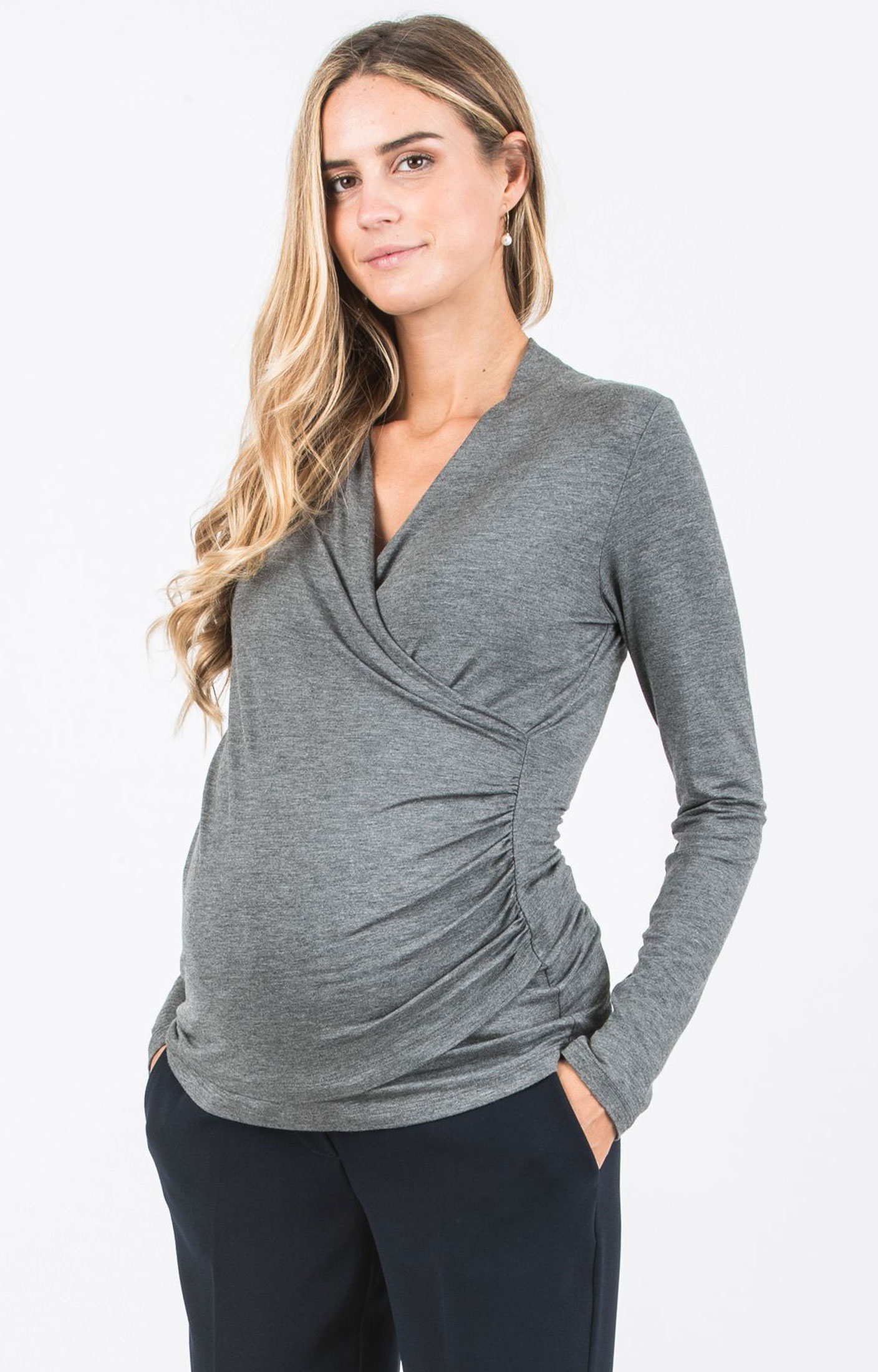 Jennifer Crossover Maternity and Nursing Top (Melange Grey) - Maternity  Wedding Dresses, Evening Wear and Party Clothes by Tiffany Rose US