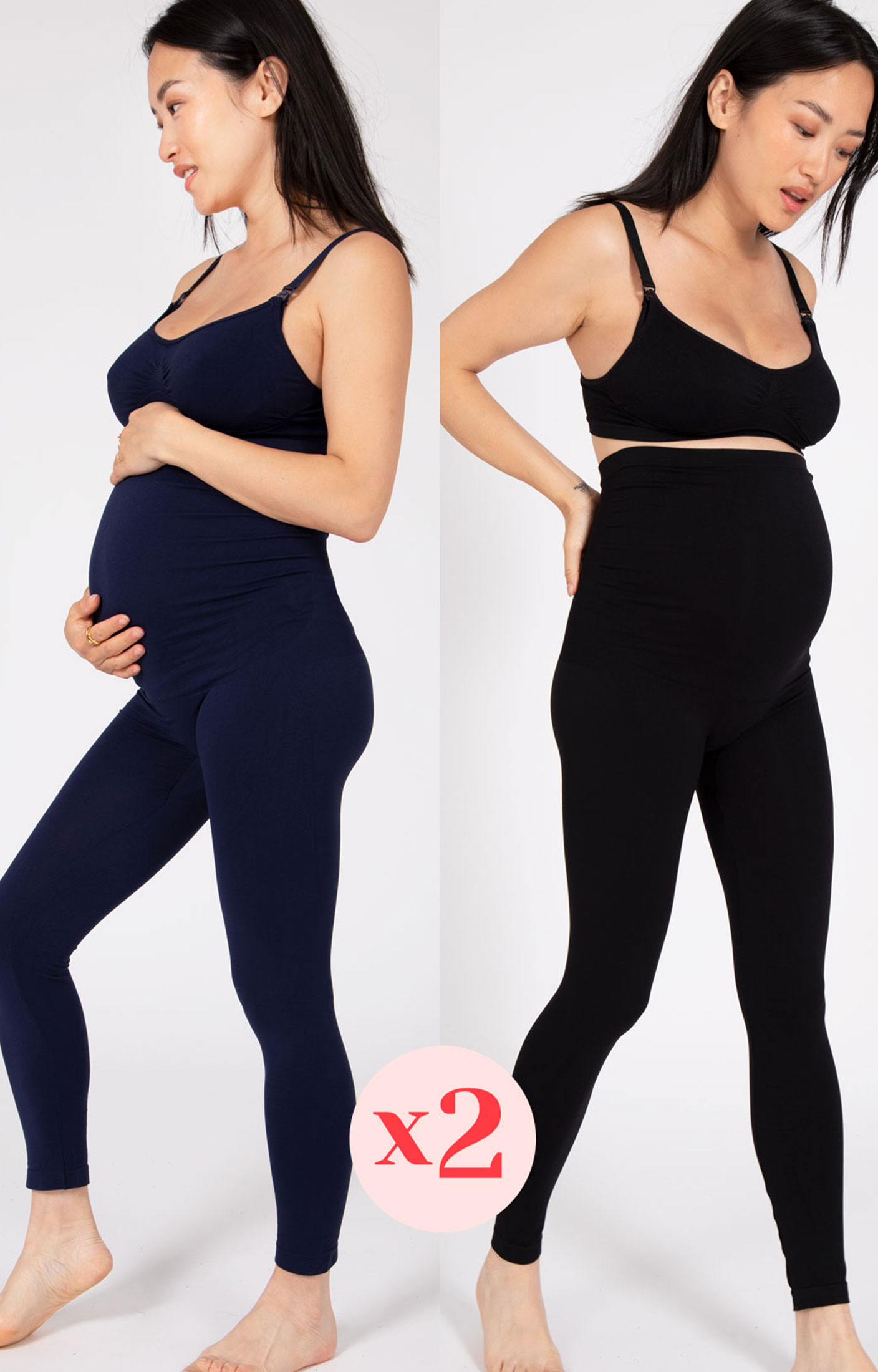 Amia 2pk Seamless Maternity Leggings (Black and Navy) - Maternity