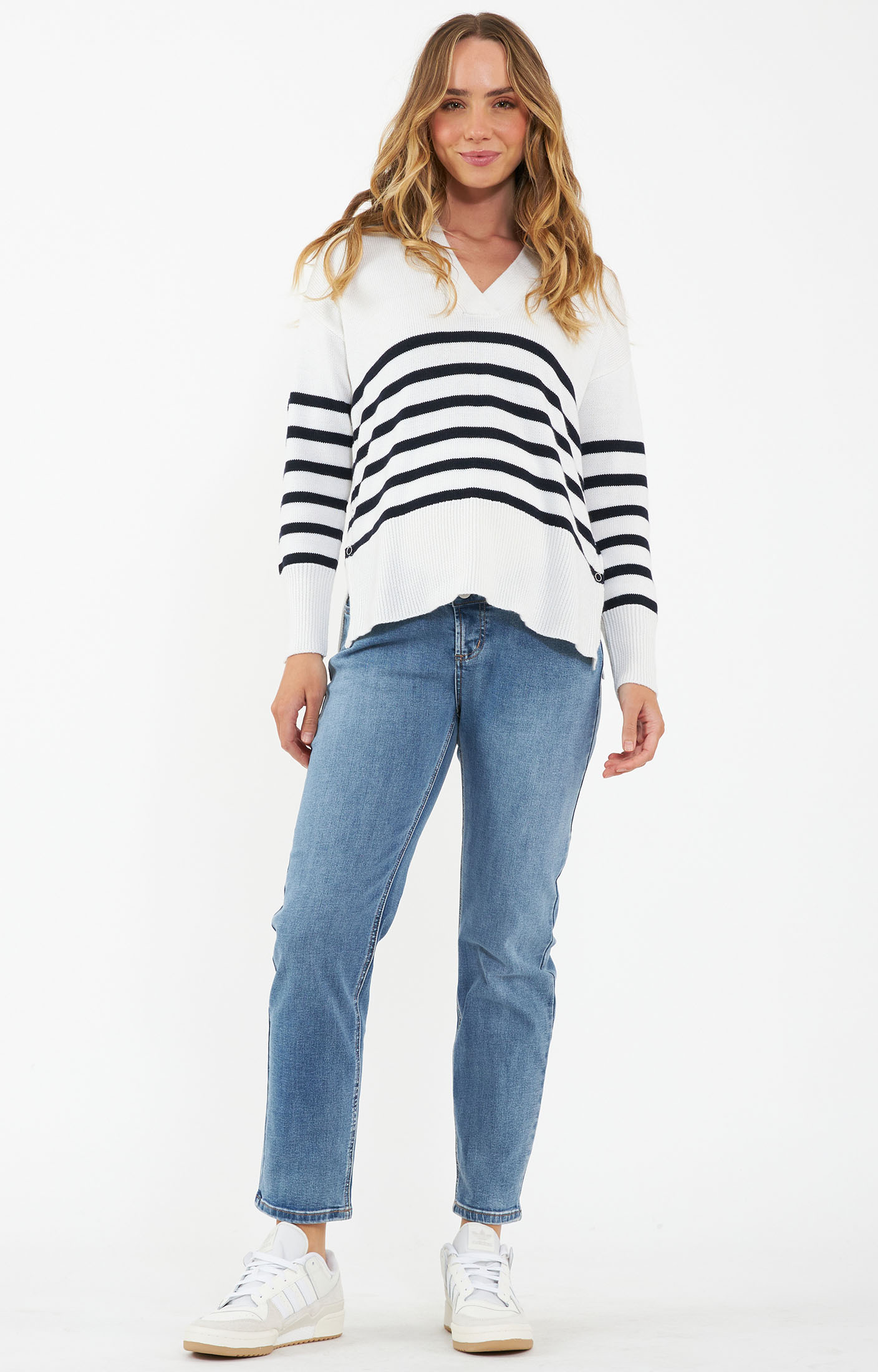 Image of Hanna Nursing Knit (White / Navy)