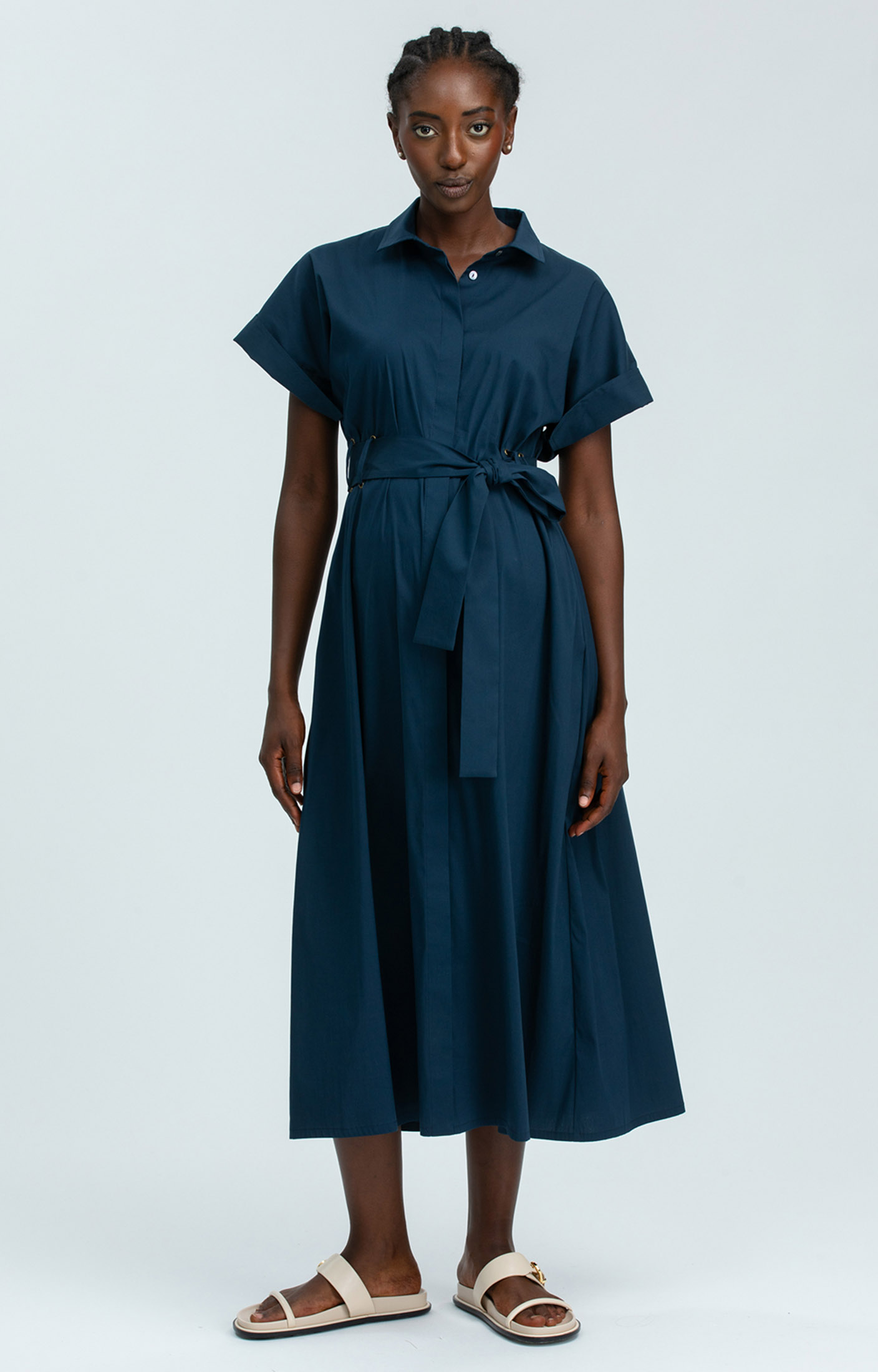 maternity cotton dresses White 100% Cotton Button-Down Knee Length Pre and Post Maternity Dress 48" / Regular (5'2"