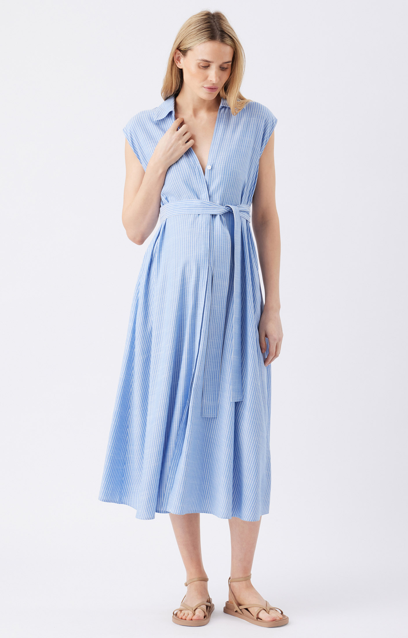 maternity striped shirt dress Ripe Abby Stripe Shirt Dress (Blue/White)