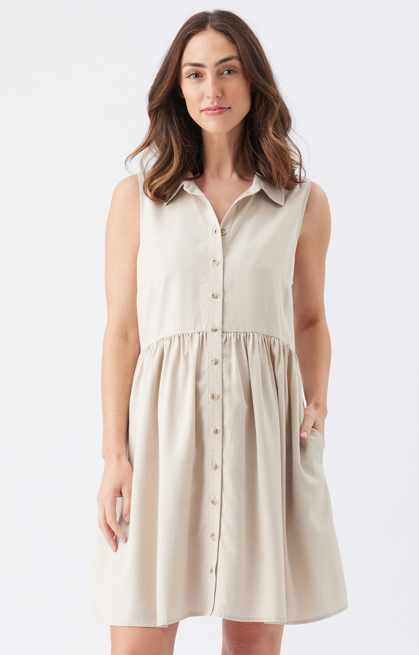 sleeveless denim dress for women French Connection Women's 90S Denim Button-Front Sleeveless Dress - 40-Blue Denim Wash