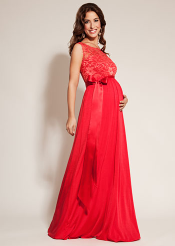 Scarlet Red Lace Maternity Gown Online | The Mom Store