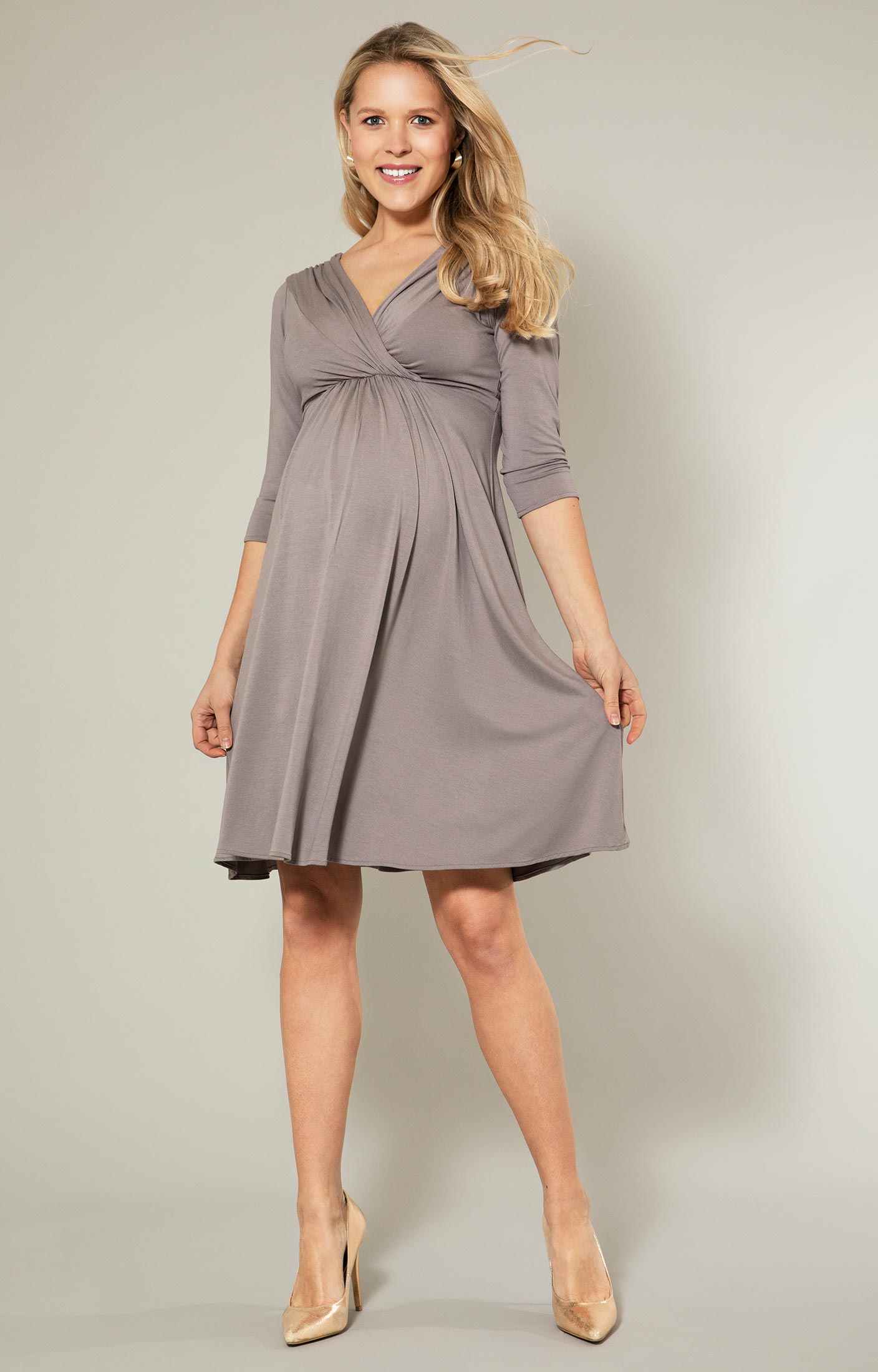 Willow Maternity and Nursing Dress Taupe Grey - Maternity Wedding Dresses,  Evening Wear and Party Clothes by Tiffany Rose