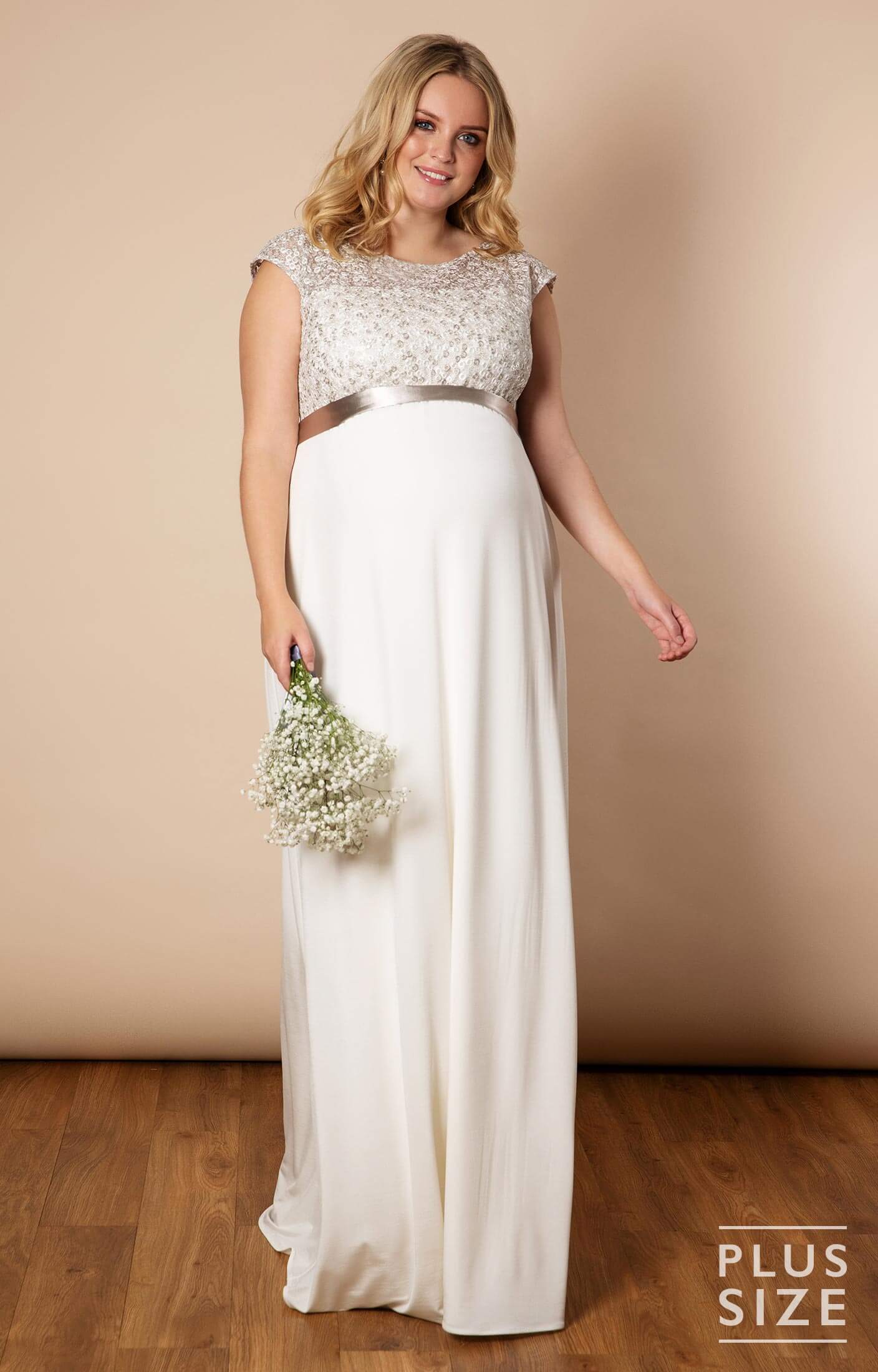 gathered jersey plus size dress with lace bodice