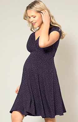 Alessandra Maternity Dress Polka Dot Navy Taupe
