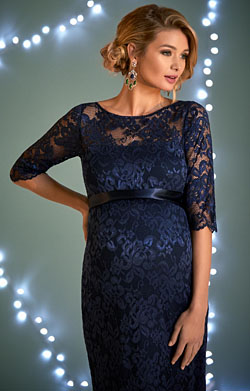 Amelia Maternity Lace Dress in Navy