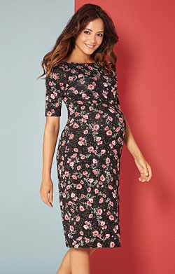 Anna Maternity Floral Shift Dress Short Ruby Bloom
