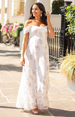 PinkBlush Maternity Ivory Floral Off Shoulder Sash Tie Maternity