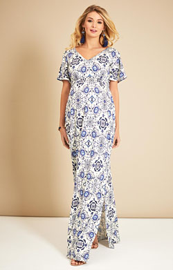 Kimono Maternity Maxi Dress Porcelain Blue