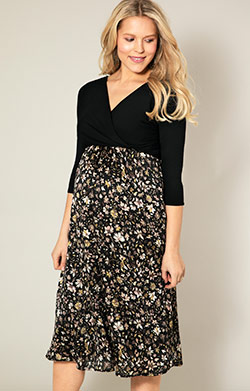 Katie Maternity and Nursing Midi Dress Black Floral Blush