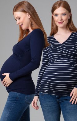 Lina 2pk Long Sleeve Maternity Tops (Blue and Navy Stripe)