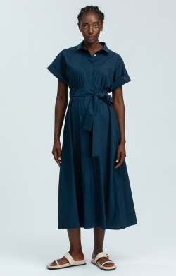 Asia Cotton Maternity Shirt Dress (Dark Blue)