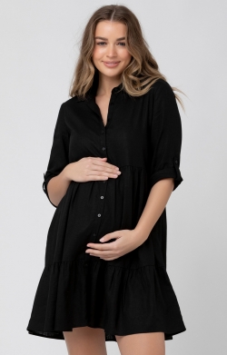 Adel Linen Maternity and Nursing Dress (Black)