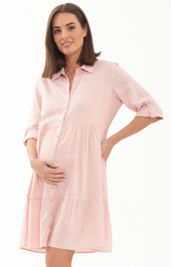 Adel Linen Maternity and Nursing Dress (Soft Pink)