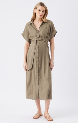 Amy Linen Nursing Shirt Dress (Olive)