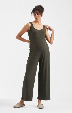 Bobby Rib Maternity Jumpsuit (Khaki)