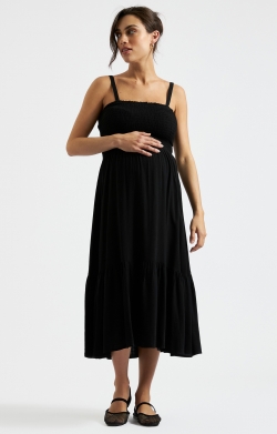Blair Shirred Maternity Dress (Black)