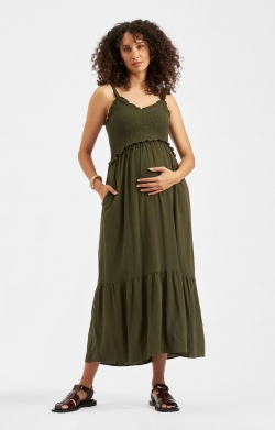Brandi Shirred Maternity Dress (Khaki)