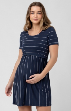 Crop Top Nursing Dress (Indigo White)