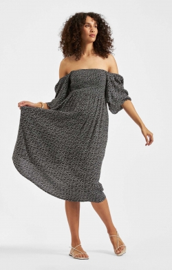 Emmy Shirred Maternity Dress (Black / Natural)