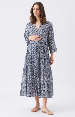 Ezra Tiered Maternity Dress (Ink White)
