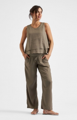 Indi Wide Leg Linen Pant (Olive)
